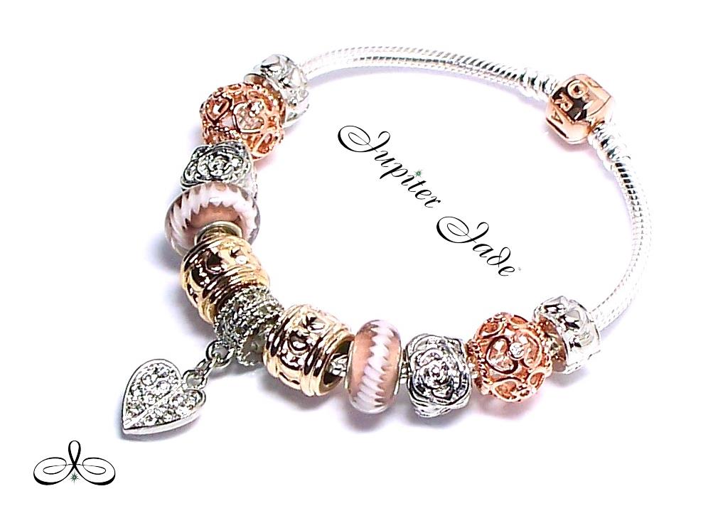 Authentic Pandora Rose Gold Clasp Silver Charm Bracelet Euro Charms Almond White | eBay