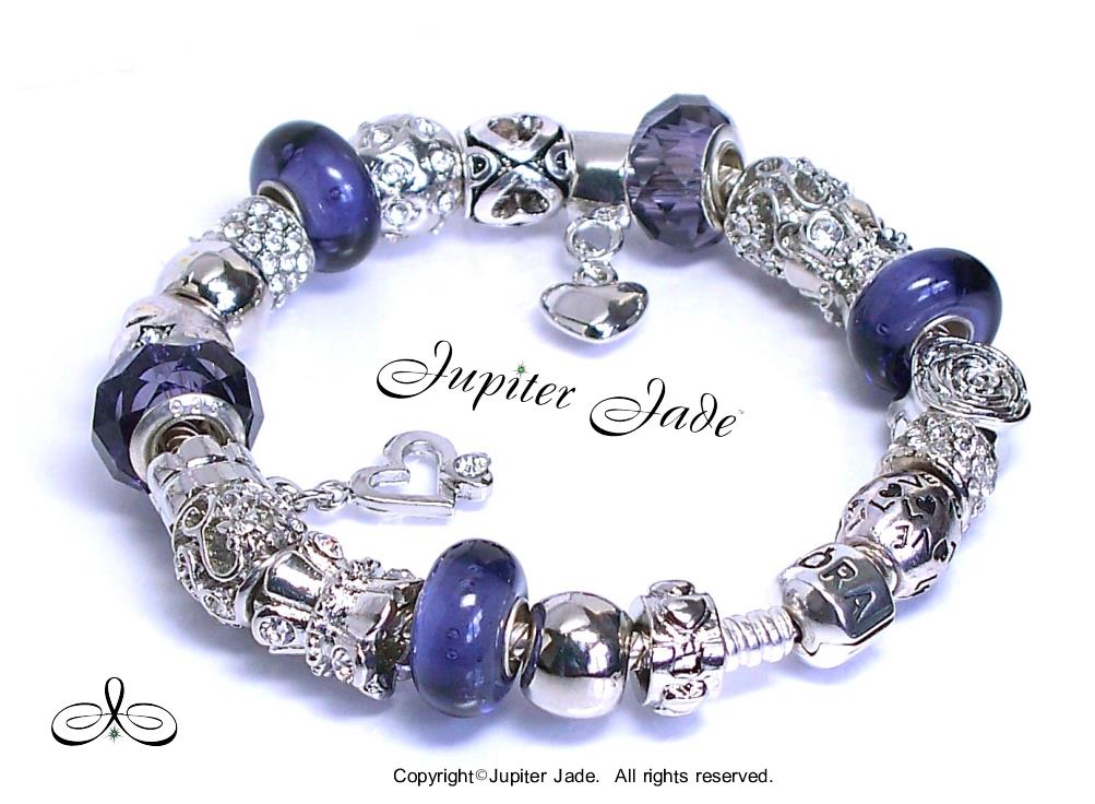 Authentic Pandora Silver Charm Bracelet w European Charms Purple Grape