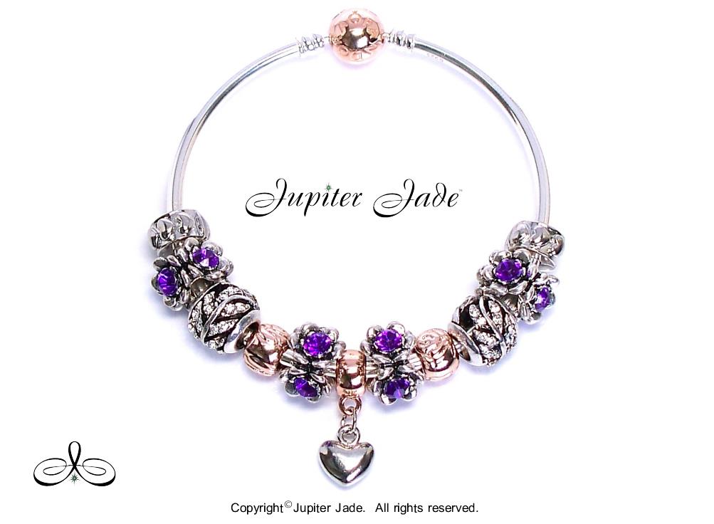 Pandora Silver BANGLE Bracelet Rose Gold Clasp European Charms Purple Bellflower | eBay