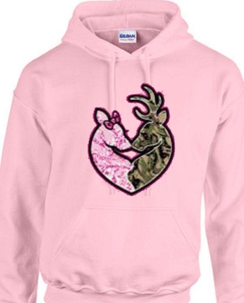 HoodieSweatsBuckCamoPinkDoeHeartDeerHoodieHuntingSMTo3XL