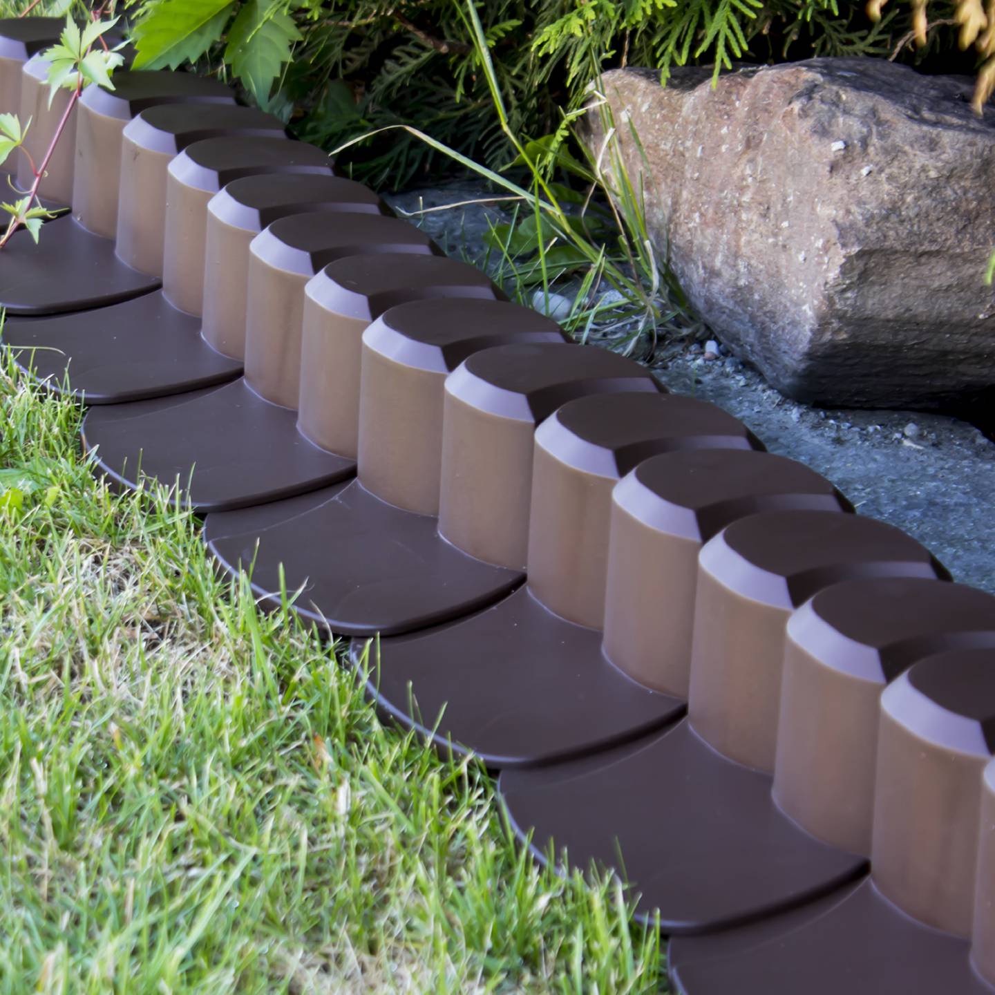 2.2 m plastic garden ledge with brick impression lawn edging border, 3