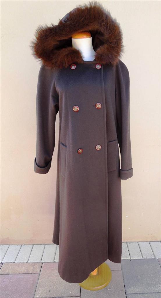 J G Hook Womens Winter Dress Coat 100 Pure Wool Fox Fur Trimmed Hood