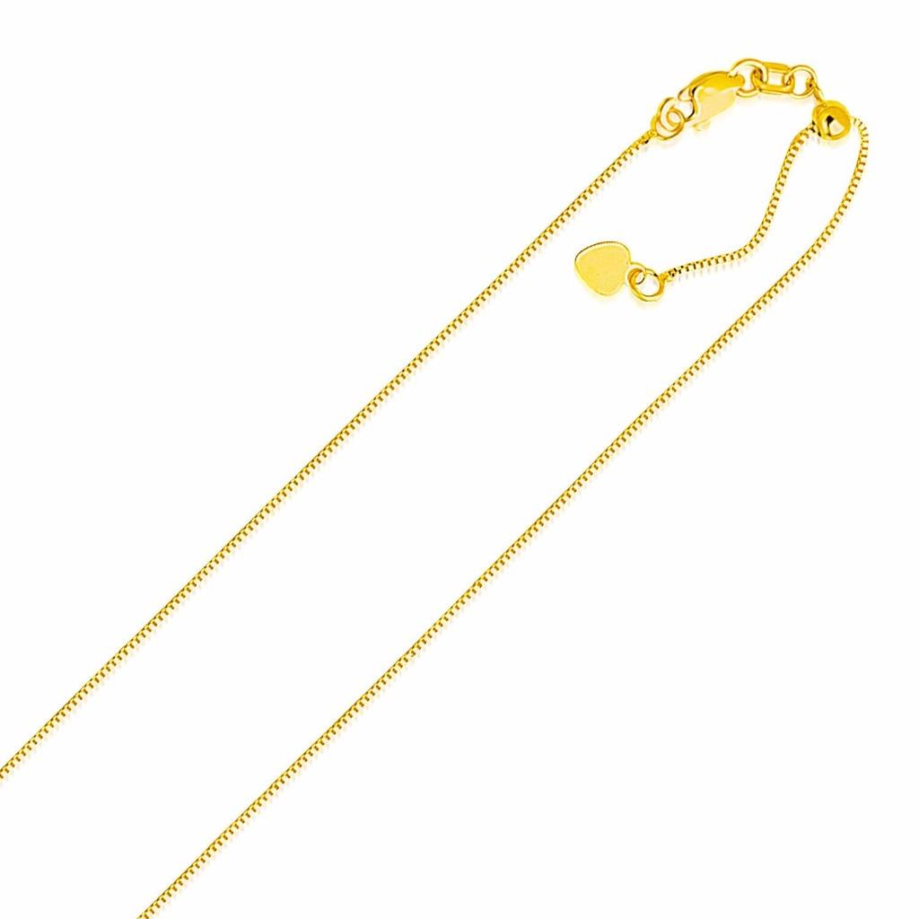 Solid 14k Yellow Gold 0.9mm 24" Adjustable Box Chain Necklace with