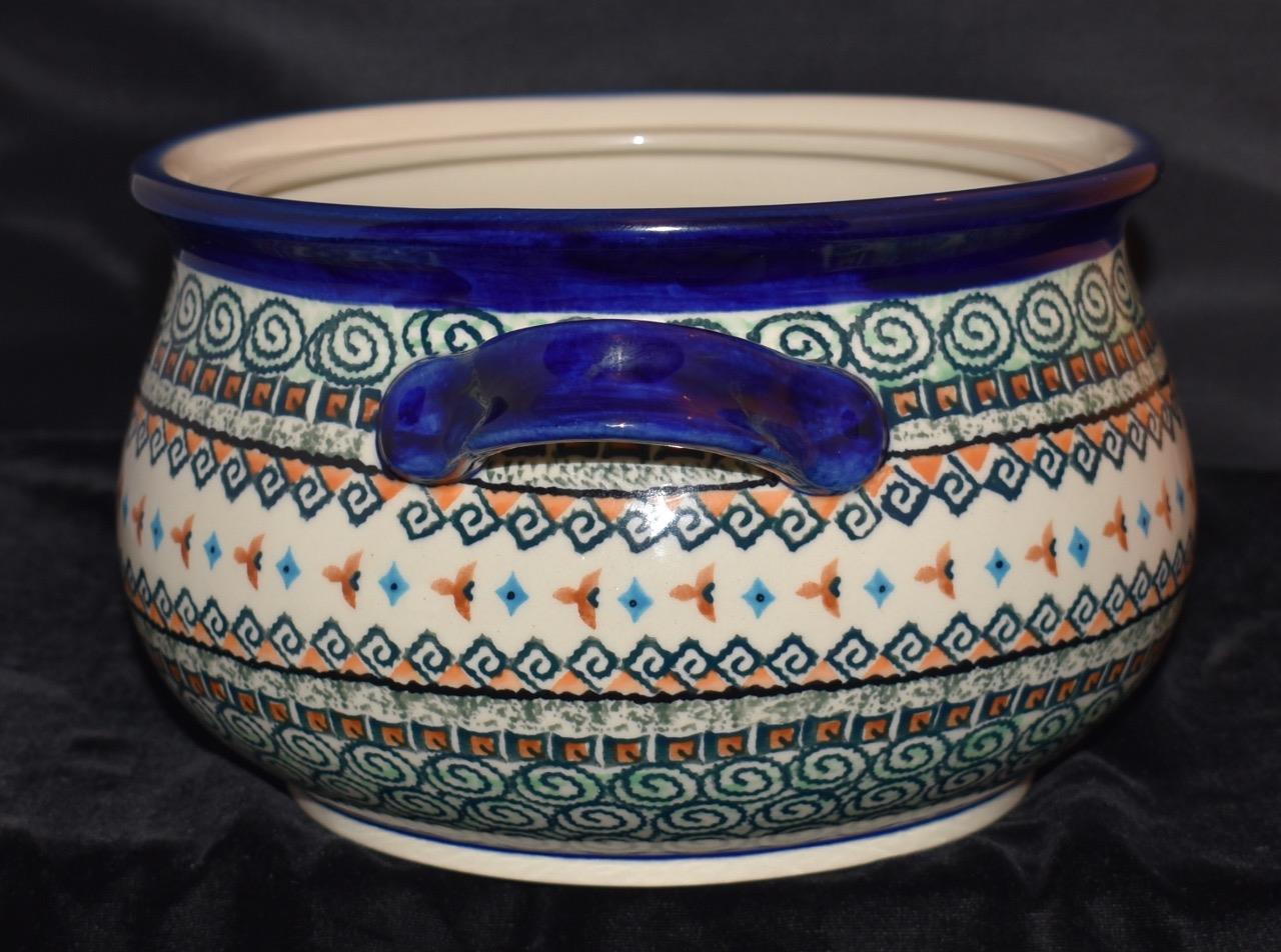 UNIKAT POLAND POLISH STONEWARE POTTERY DOUBLE HANDLED BOWL SIGNED U