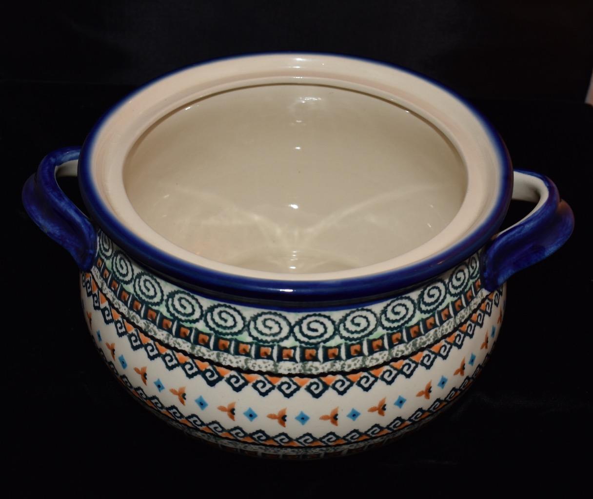 UNIKAT POLAND POLISH STONEWARE POTTERY DOUBLE HANDLED BOWL SIGNED U