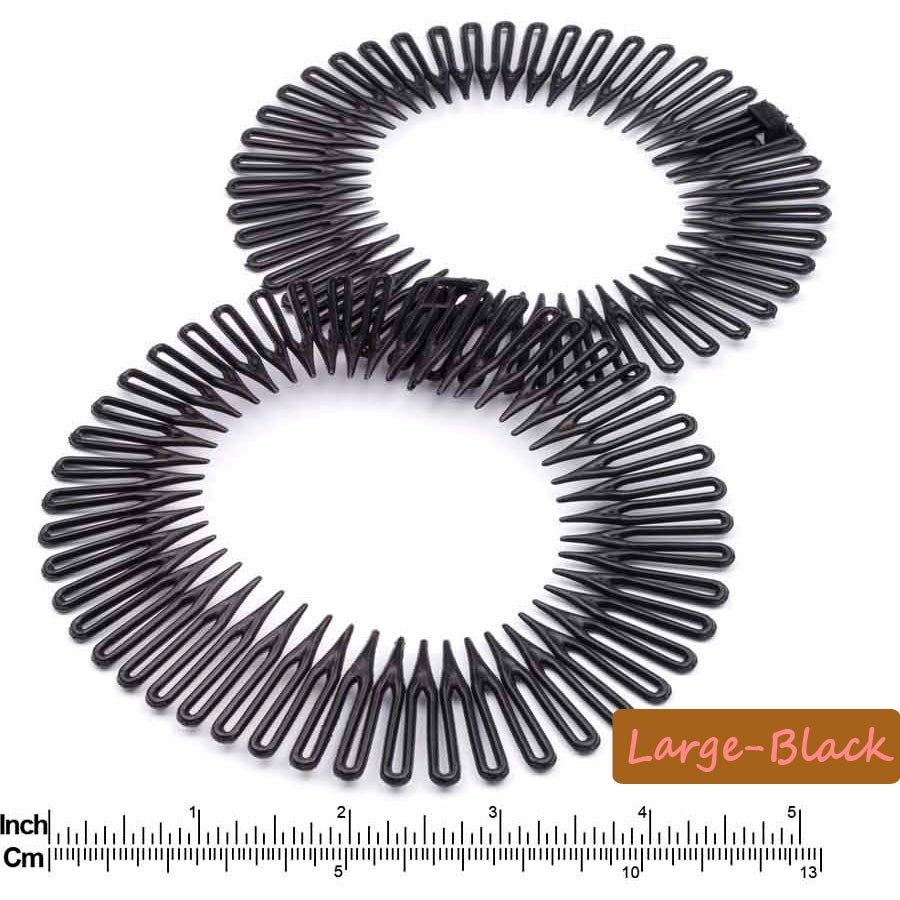 ZIG ZAG FLEXI COMBS 2PCS SPORTS HAIR BAND HEADBAND COMB 2 SIZE BLACK
