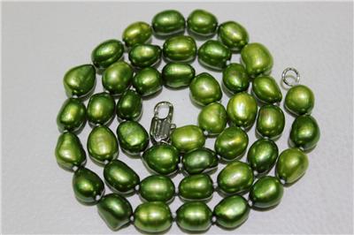 Fresh Water Pearl Necklace Olive Green Rice 