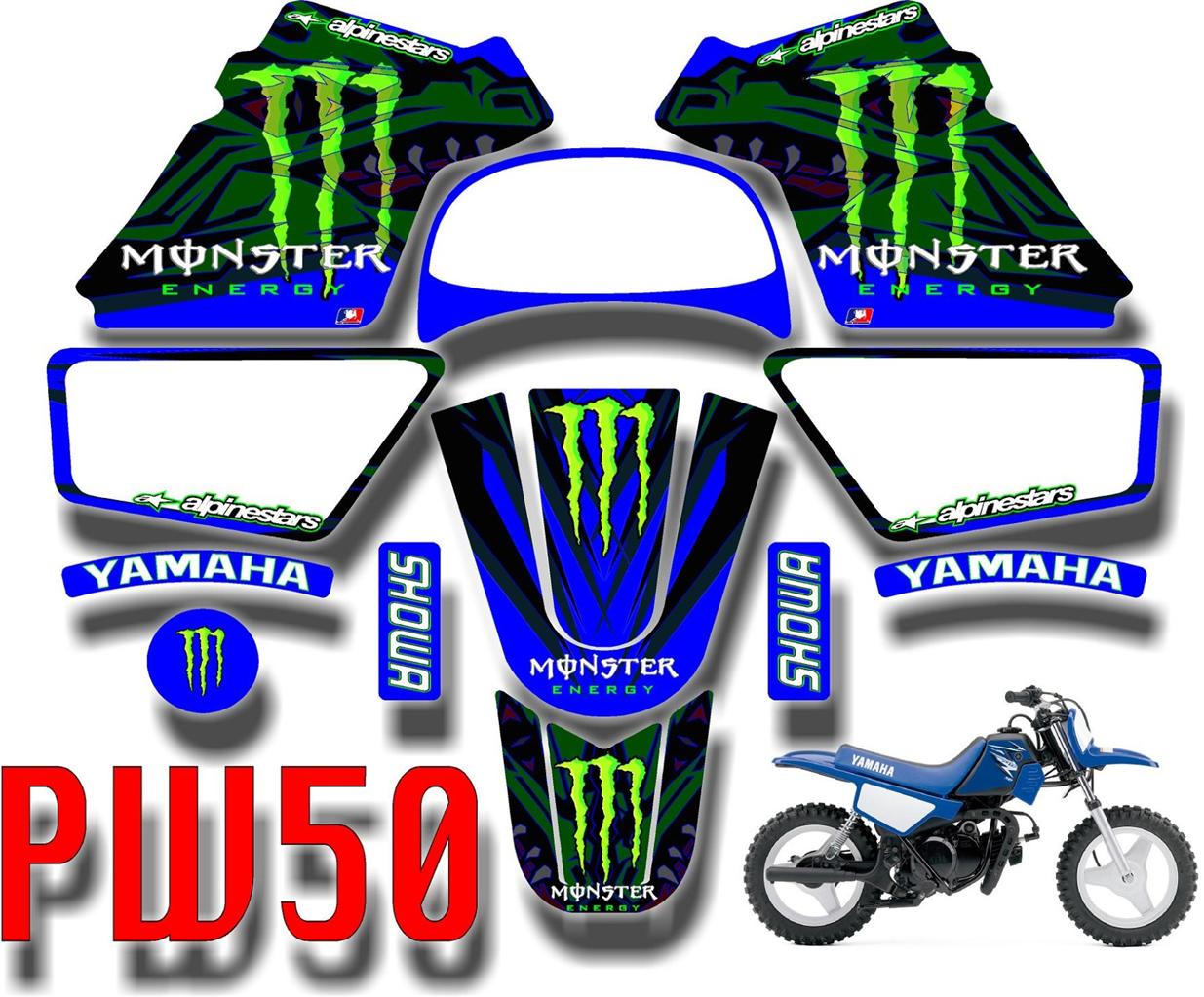 PW50 TROYMON BLUE YAMAHA MONSTER GRAPHICS CYLINDER DECALS PISTON