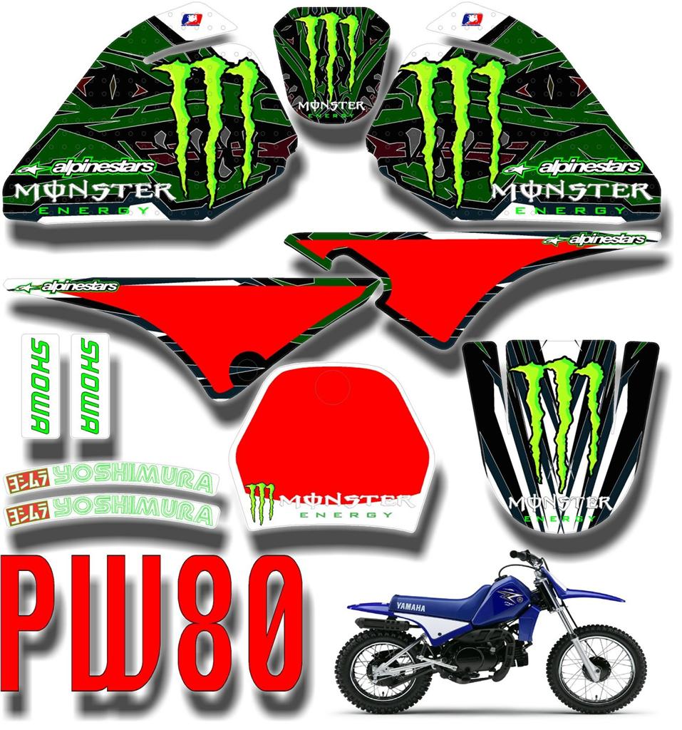 PW80 TROYMON WHITE YAMAHA MONSTER GRAPHICS CYLINDER DECALS PISTON
