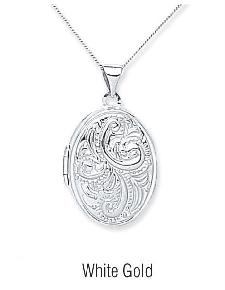 ... about 9ct White Gold Medium Full Embossed Oval Locket 27 x 16mm
