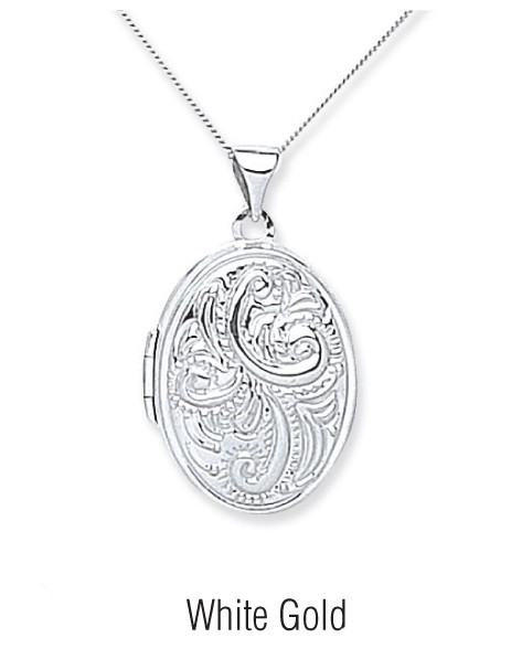 ... about 9ct White Gold Medium Full Embossed Oval Locket 27 x 16mm ... about 9ct White Gold Medium Full Embossed Oval Locket 27 x 16mm