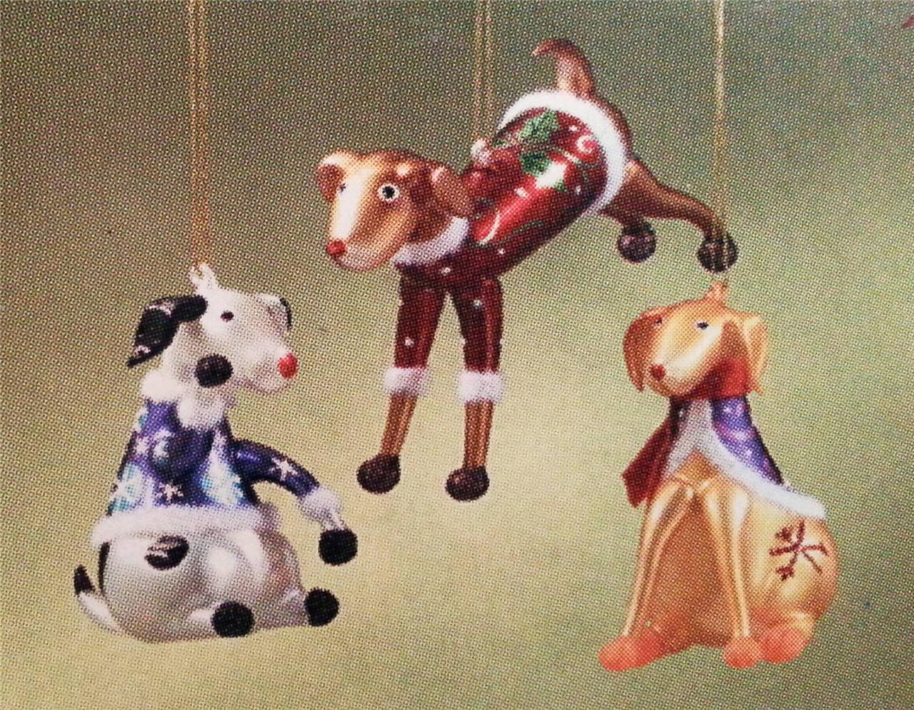 3 Dog Ornaments Christmas Mirror NEW Puppy set - Picture 1 of 1