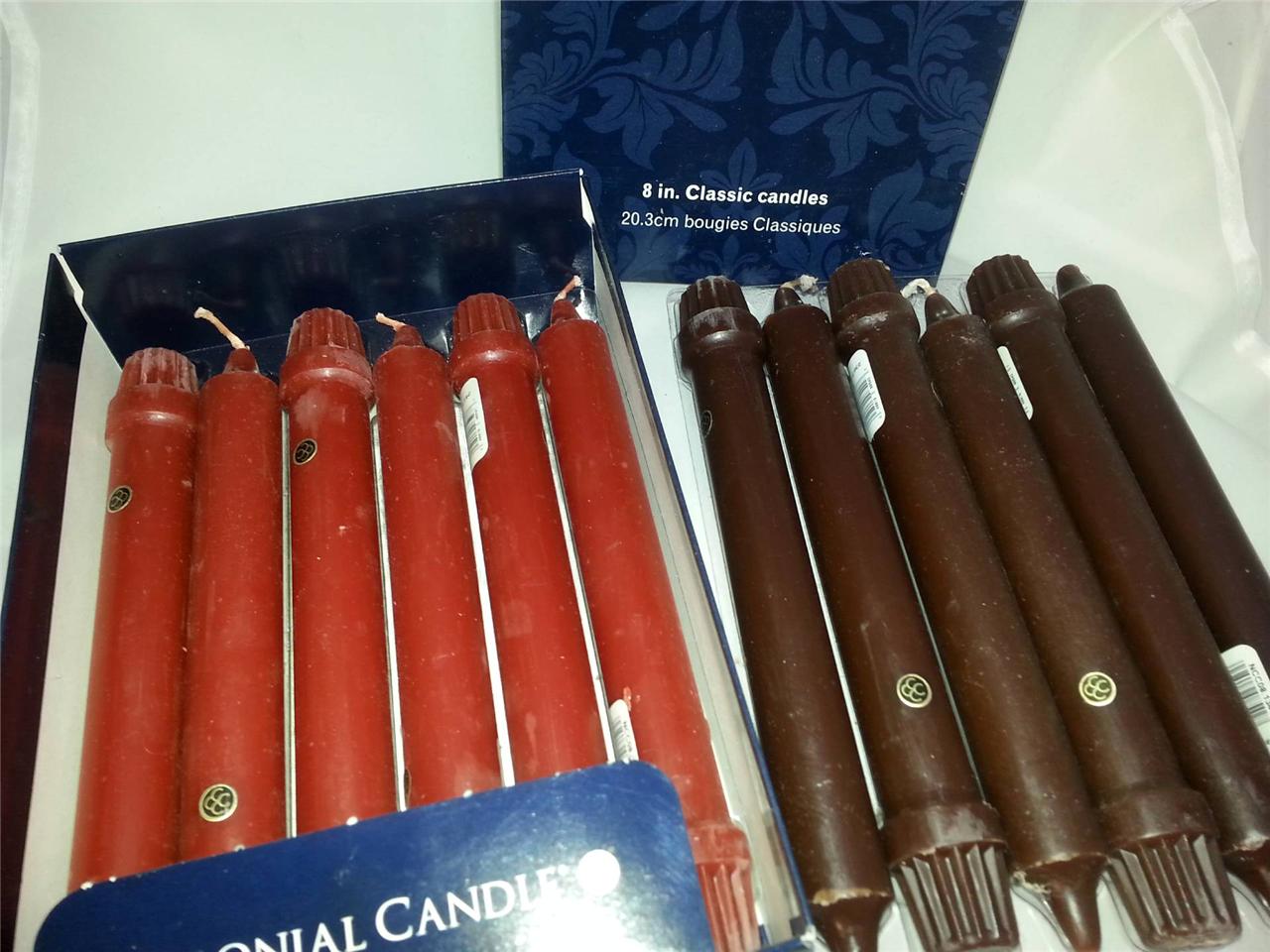 1 box 12 Colonial Candles 8" Grande Classic Taper Candle many color