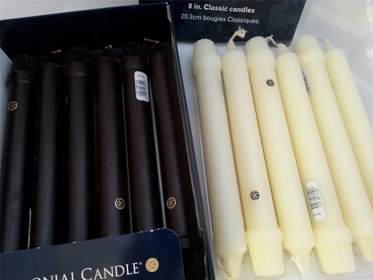 1 box 12 Colonial Candles 8" Grande Classic Taper Candle many color