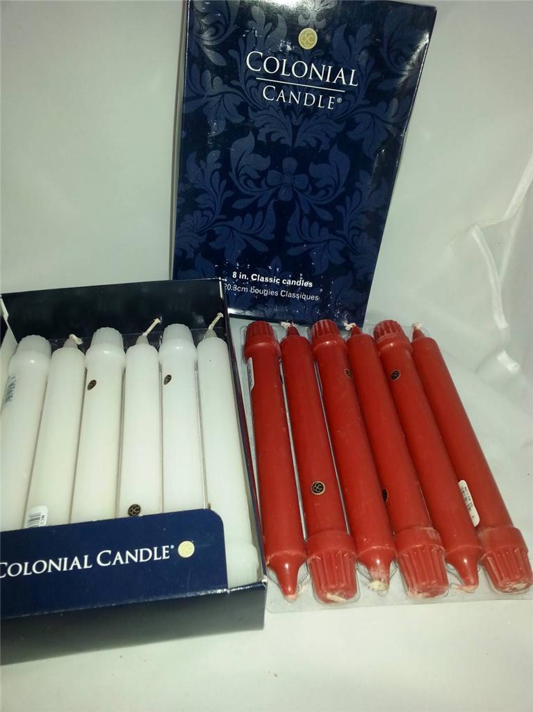 1 box 12 Colonial Candles 8" Grande Classic Taper Candle many color