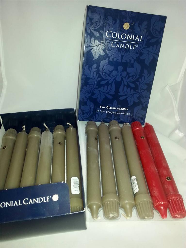 1 box 12 Colonial Candles 8" Grande Classic Taper Candle many color