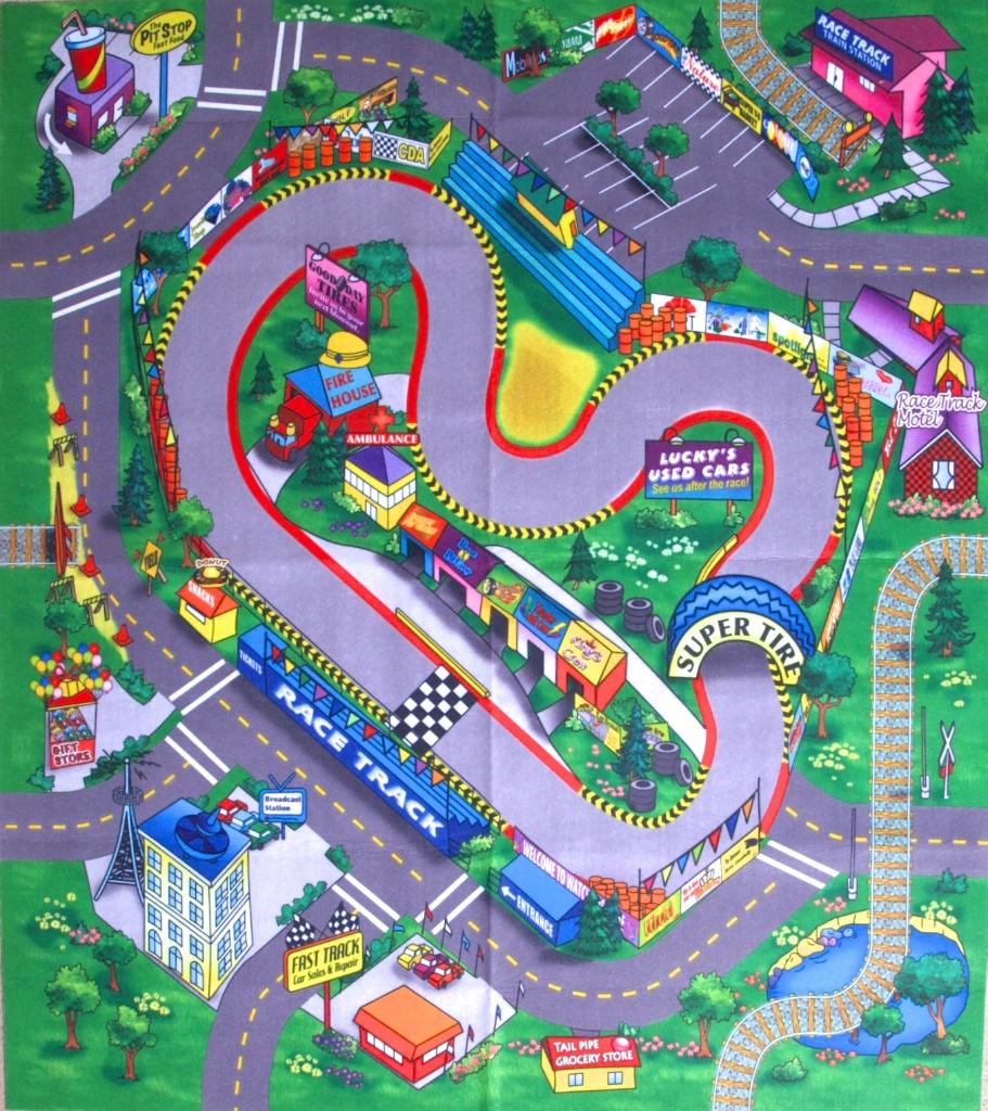 Race Track Floor Play Mat Game Children Toy Themed Felt Mat Kids Room