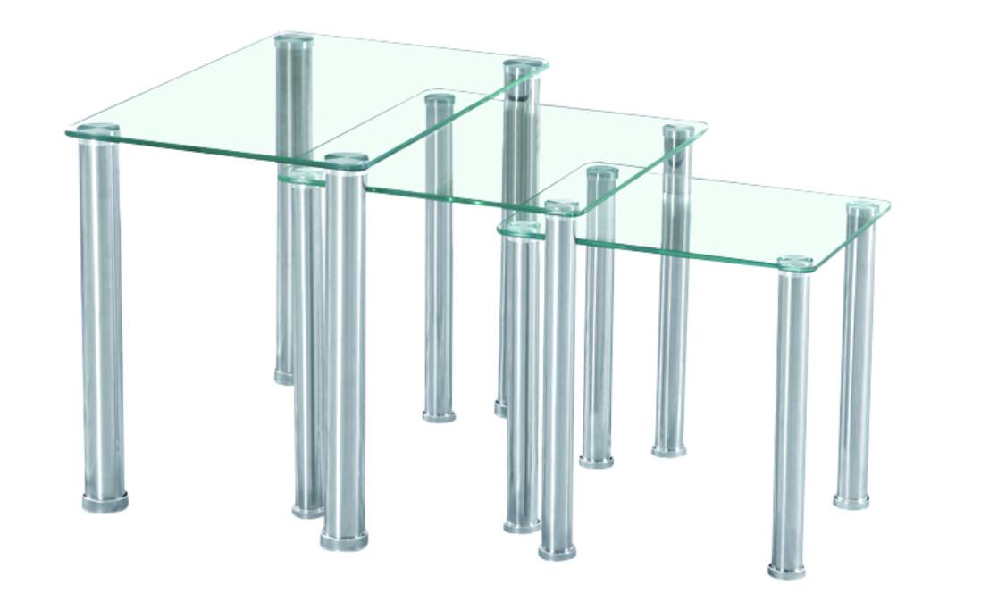 Nest of 3 Glass Tables Tempered Glass Side Table Set Glass & Chrome