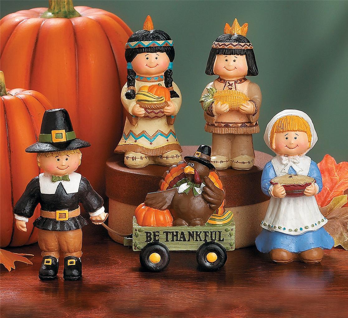 Pilgrims And Native American Figurines Thanksgiving Fall Table Top Decoration Ebay