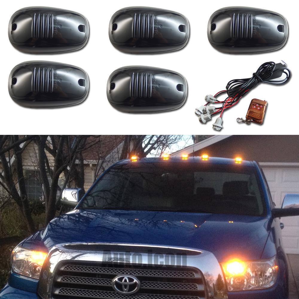 5pcs LED Bulbin Cab Roof Marker Lights w/ Strobe Remote For Car Truck