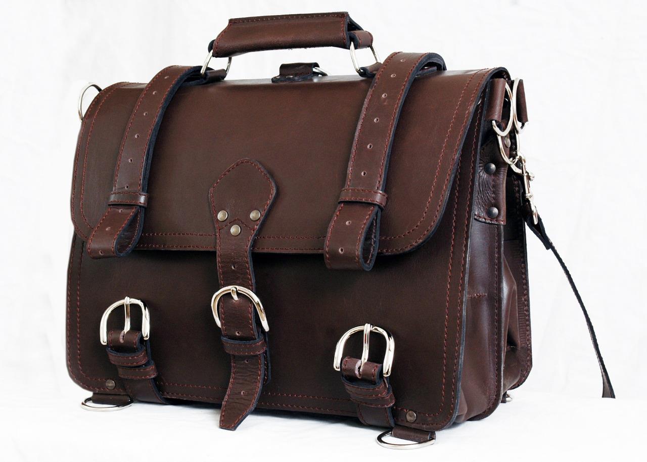 Large 16" Thick FullGrain Rugged Leather Briefcase Messenger Laptop Bag