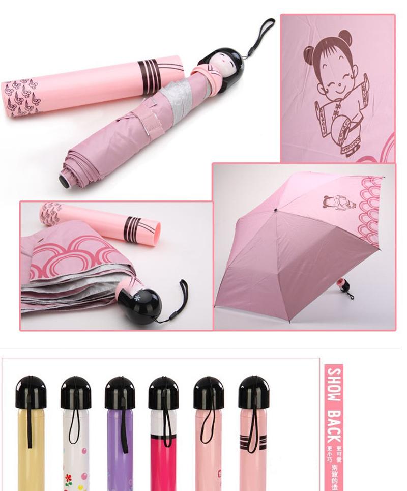 HOT! Plastic Portable Folding Japanese Doll Sun Umbrella, Kokeshi Doll