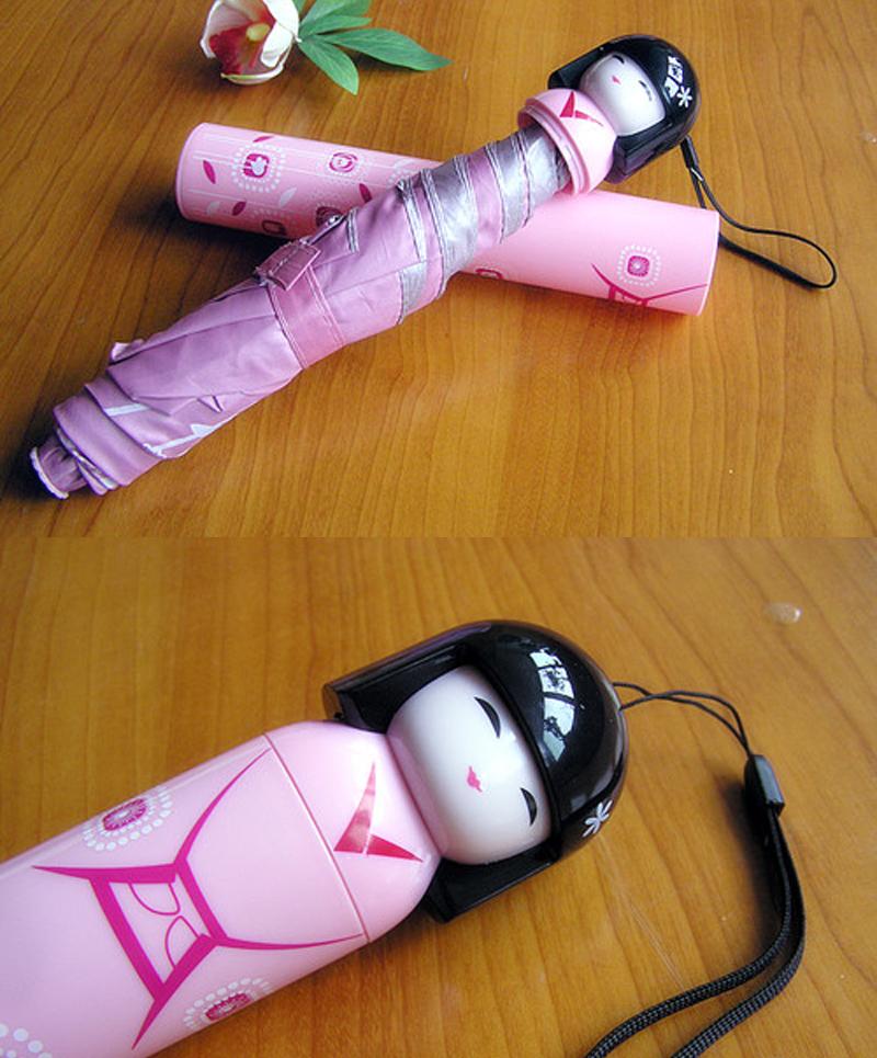 HOT! Plastic Portable Folding Japanese Doll Sun Umbrella, Kokeshi Doll