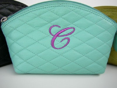 Leather Make-Up Bag Custom Embroidered with Initial