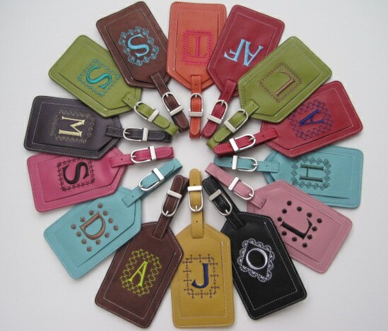 Leather Luggage Tag Custom Embroidered with Initial(s)
