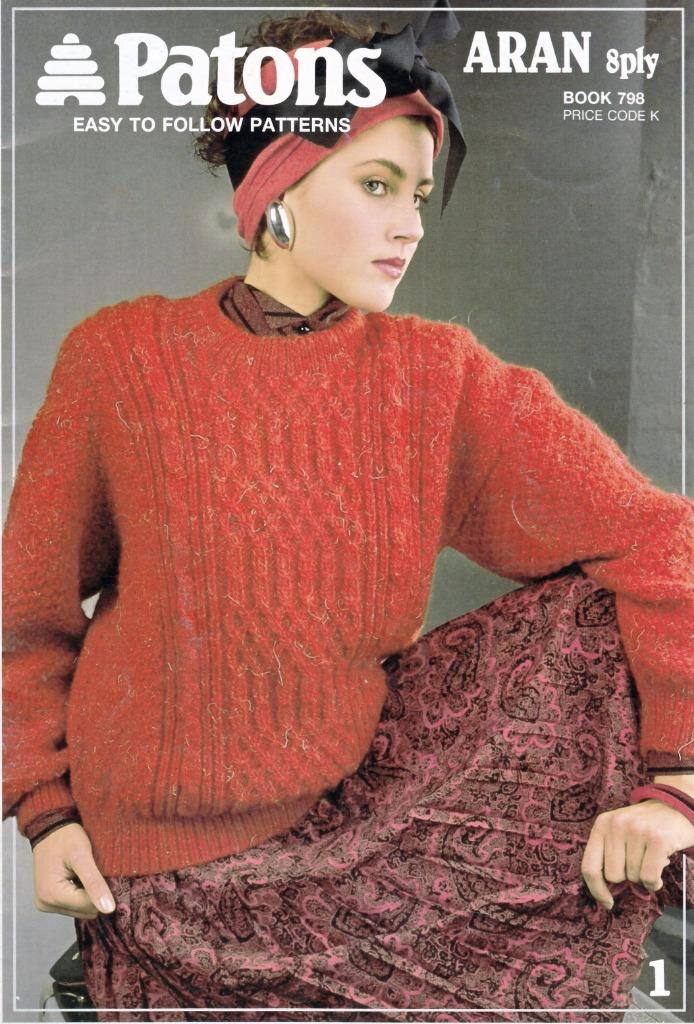 Patons Knit pattern book 798 LADYS 8 ply Aran JUMPERS, VEST