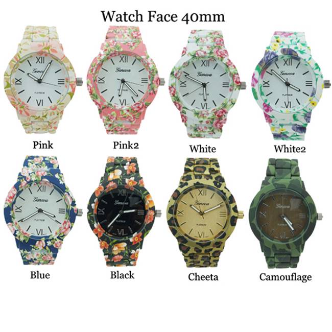 FloralPrintGenevaLadiesRubberisedCoatedWatch40mmNew