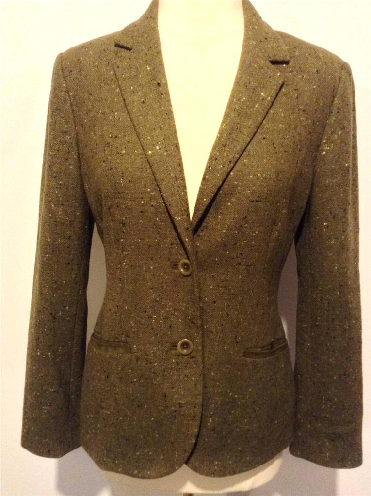 Brooks Brothers Womens Riding Equestrian Green Tweed 100 Wool Blazer