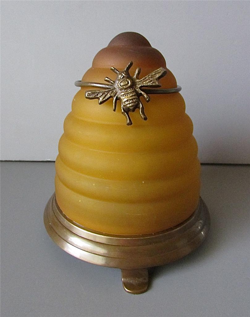 Vintage Mid Century Modern Amber Glass Beehive/Bumble Bee ...