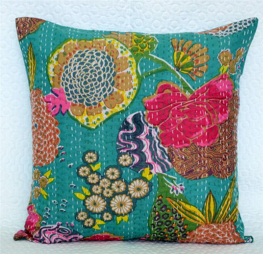 As Many* 16" KANTHA CUSHION COVER INDIAN HANDMADE Cotton Throw PILLOW