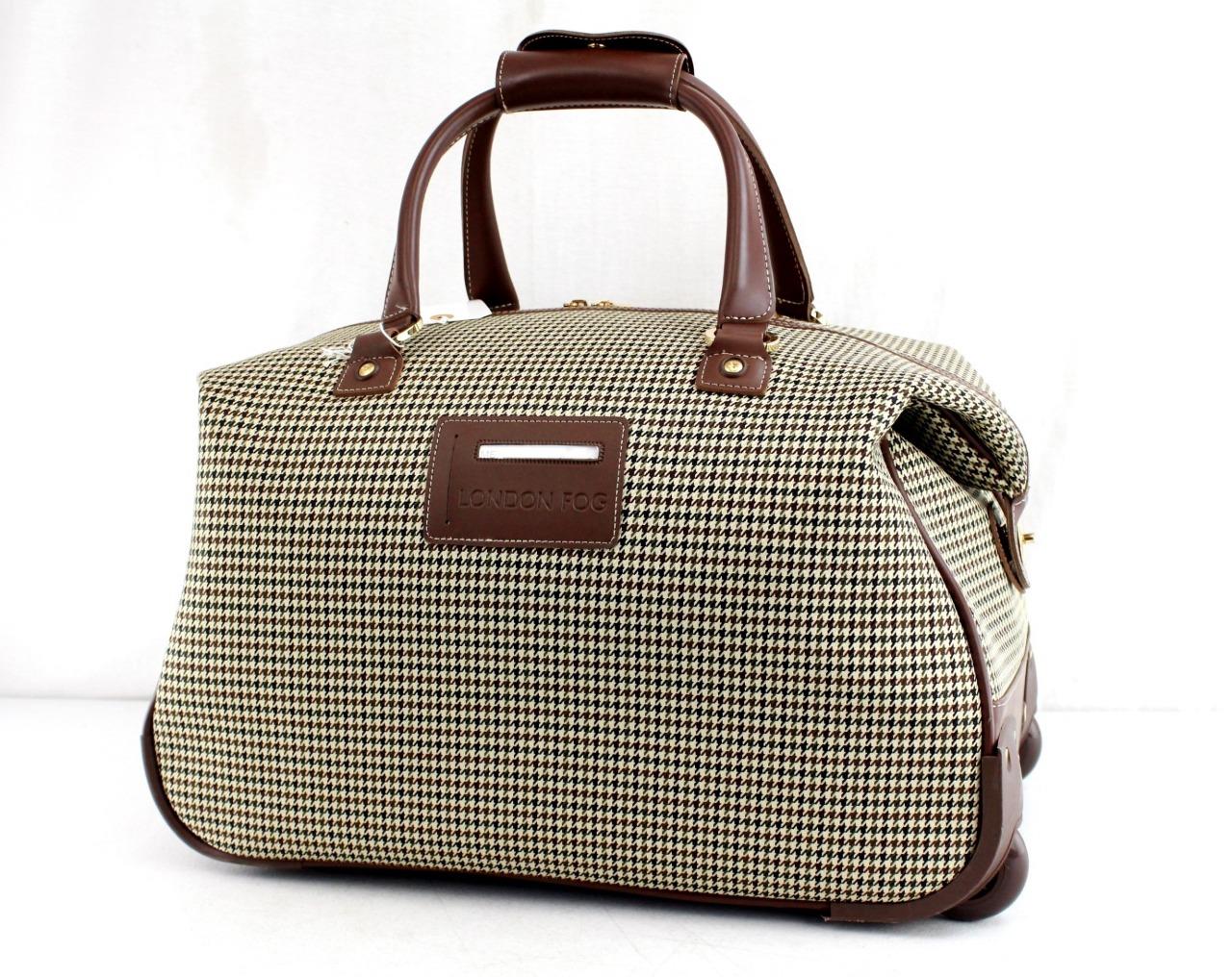 LONDON FOG CAMBRIDGE 20" OLIVE PLAID 2 WHEELED CARRY ON DUFFEL BAG