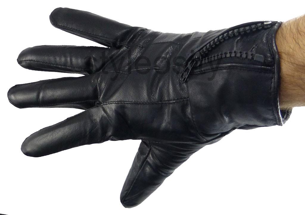 MENS DRIVING GLOVES Genuine Leather Adult Plain Solid w Zipper NEW