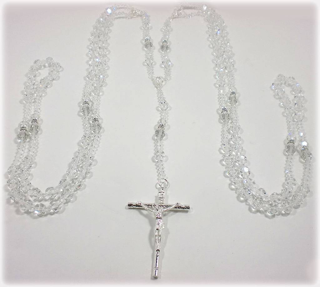 LASSO UNITY ROSARY SILVER CROSS CRUCIFIX CLEAR CRYSTALS Wedding