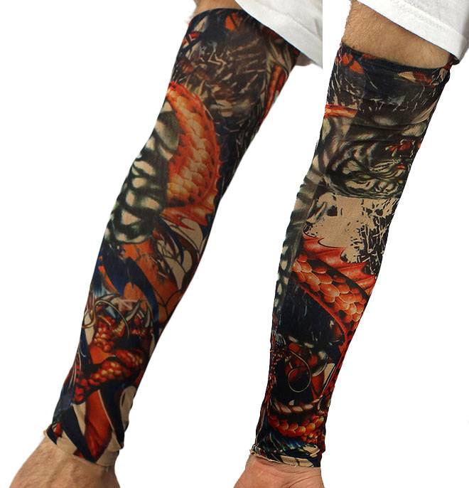 FAKE TATTOO ARM SLEEVES Slip On Artwork Costume Stretch Nylon Men Women