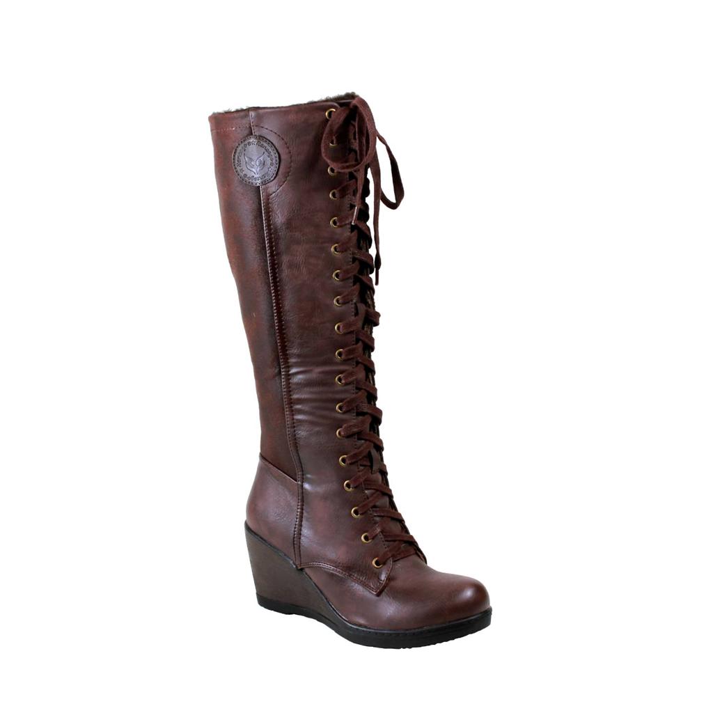 leather wedge knee high boots