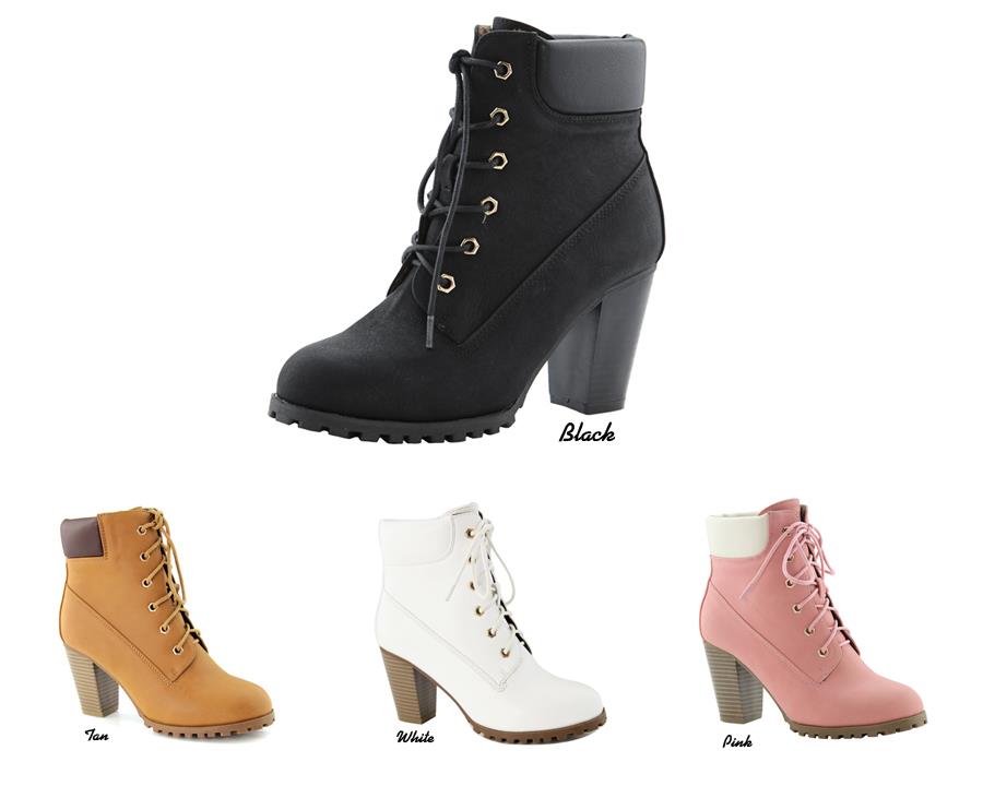 lace up stacked heel booties
