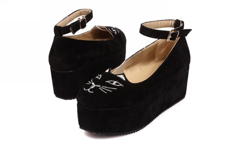Womens-Round-Toe-Cat-Face-High-Platform-Flat-Oxford-Casual-Creeper