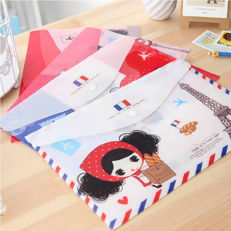 "Cute Girl" File Folder Pack of 4 Cute 1 Layer A4 Size Study Paper