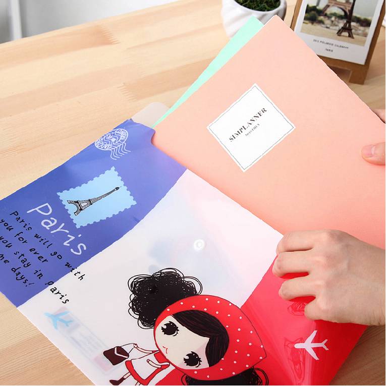 "Cute Girl" File Folder Pack of 4 Cute 1 Layer A4 Size Study Paper