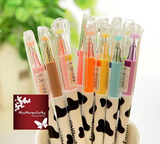 "Milky Cow" Pack of 12 Rollerball Pens Multi Colors Gel Ball Pen Study