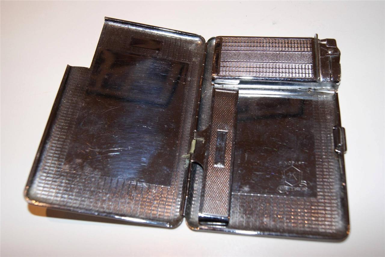 VINTAGE SILVER METAL "KINGCRAFT" CIGARETTE CASE WITH LIGHTER eBay