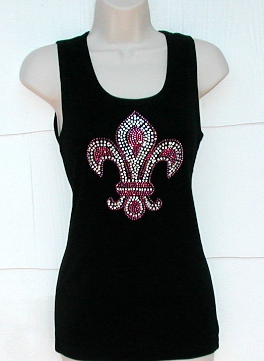 Rhinestone Studded Embellished Tank Top Hot Pink Clear Fleur de Le
