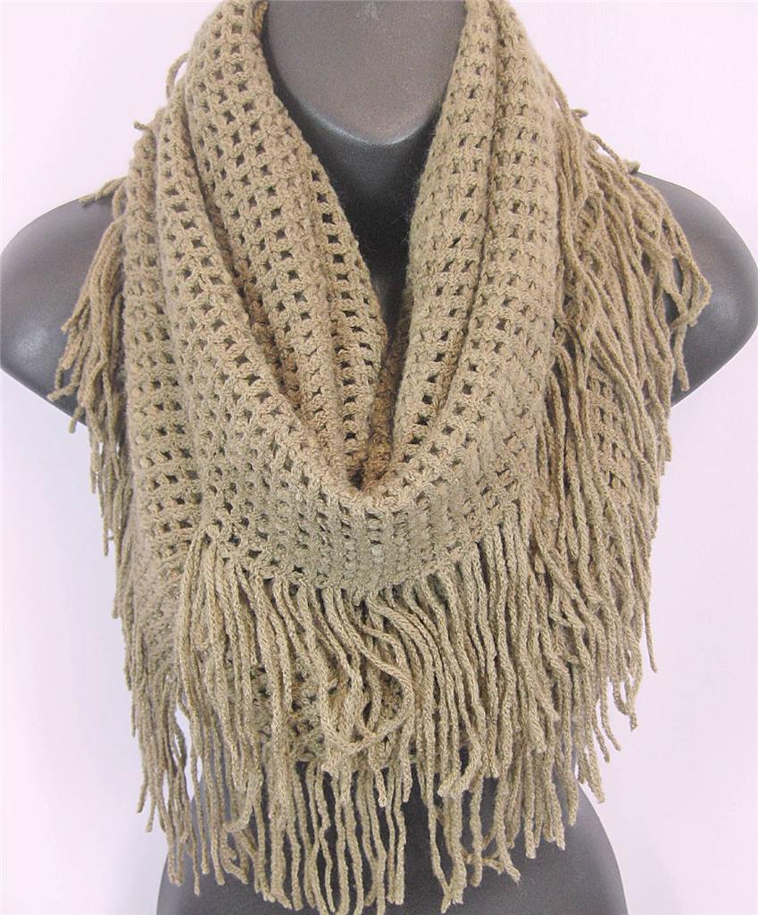 US Seller- Winter Warm Fringe Crochet Knit Infinity Scarf ...