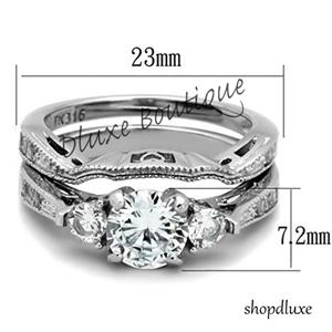 2.50 Ct Round Cut AAA CZ Stainless Steel Wedding Band Ring Set Women's