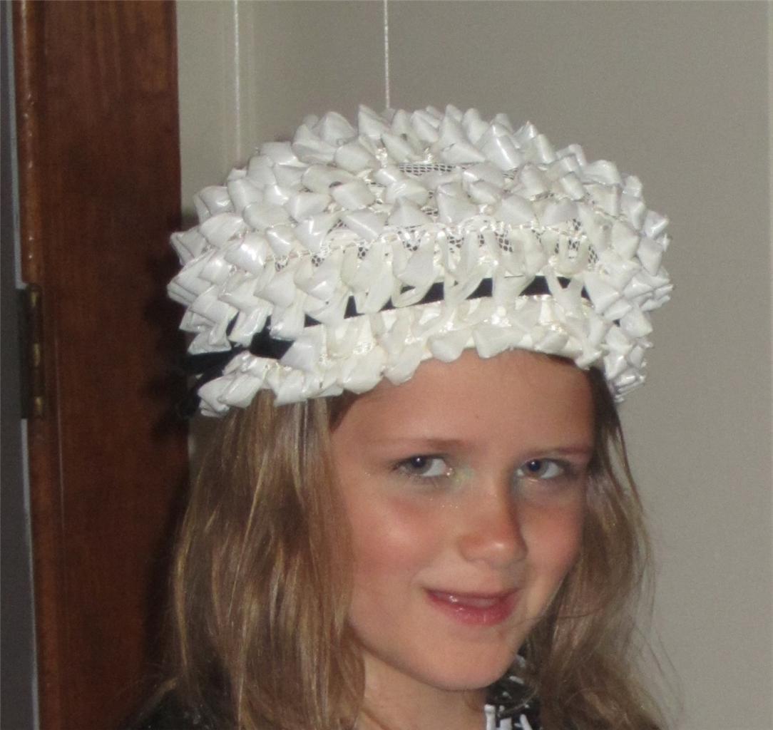 Womens 60s DORIS White Straw LOOPED Church Fashion RETRO HAT CAP