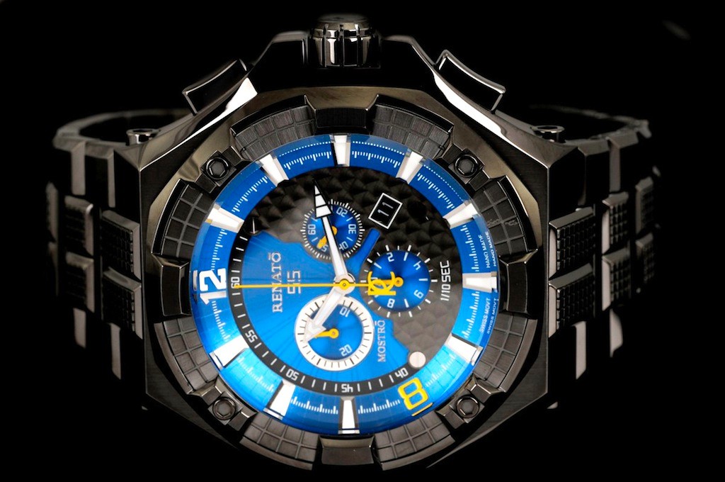 New Huge Mens Renato Mostro 55MOGB Swiss Chronograph Blue Dial Divers